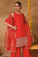 Pink Viscose Blend Straight Solid Suit Set image number 8
