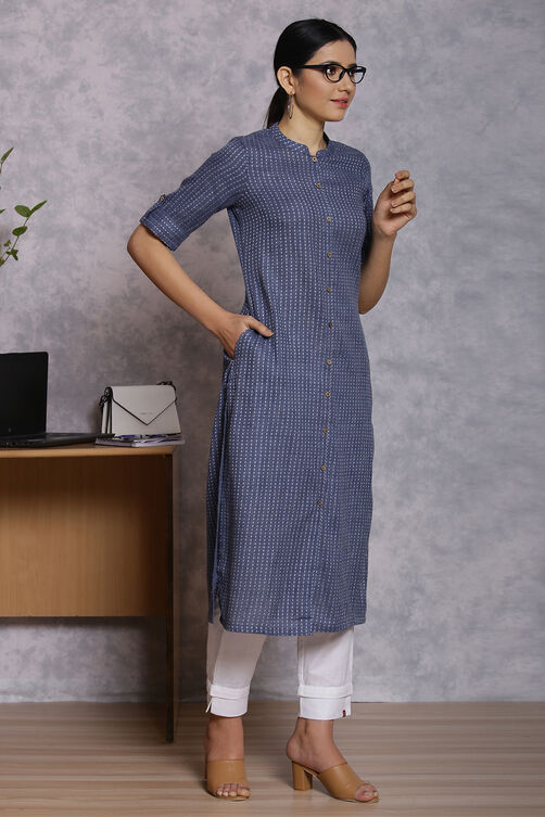 Blue Polyester Straight Kurta image number 3