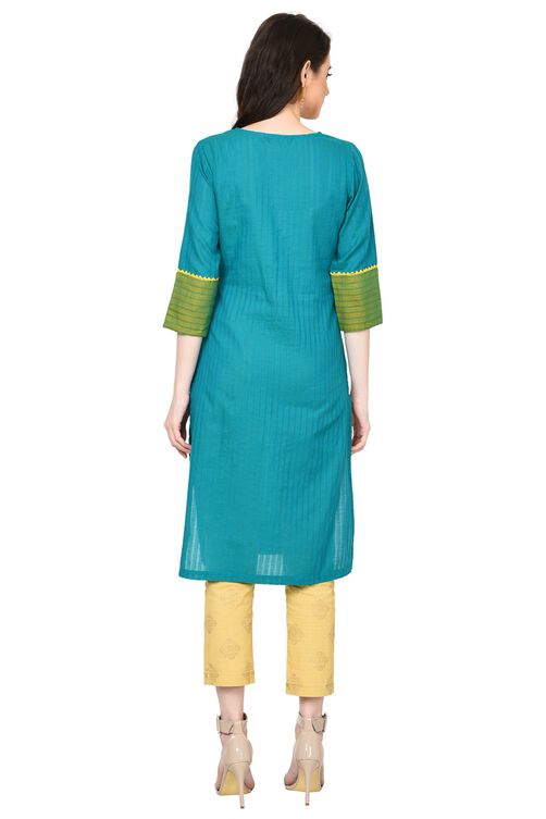 Green Straight Poly Cotton Kurta image number 4