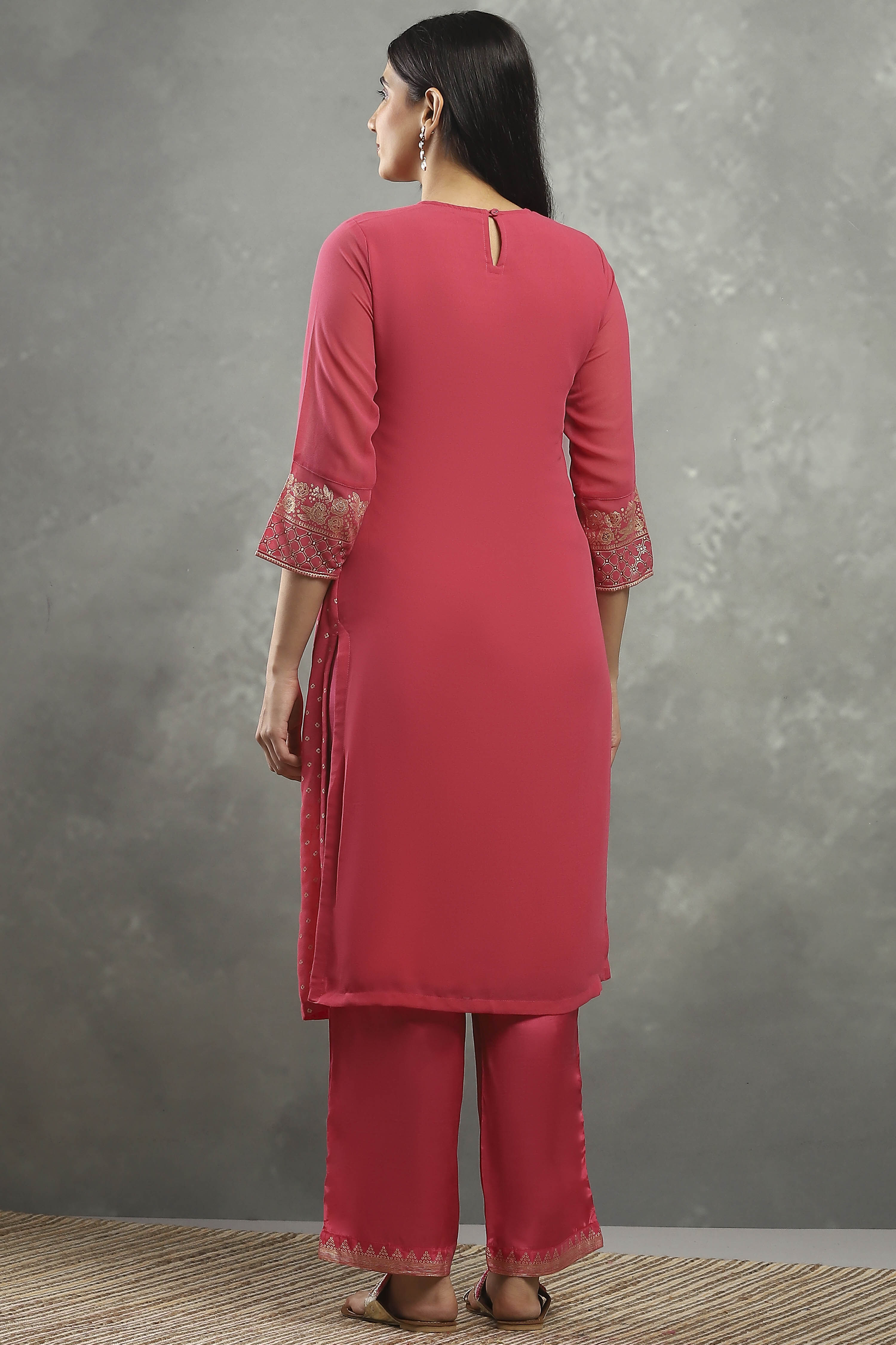 Pink Viscose Straight Kurta Pants Set image number 4