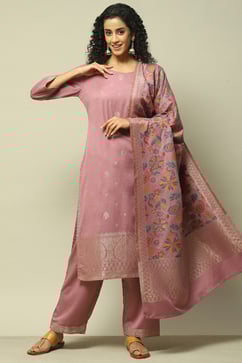 Mauve Poly Viscose Straight Yarndyed Kurta Palazzo Suit Set image number 0