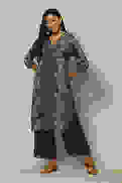 Indigo Blue LIVA Straight Printed Kurta Palazzo Suit Set image number 0