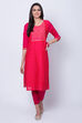Pink Cotton Straight Kurta image number 0
