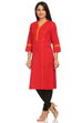 Red Cotton Kalidar Kurta image number 2