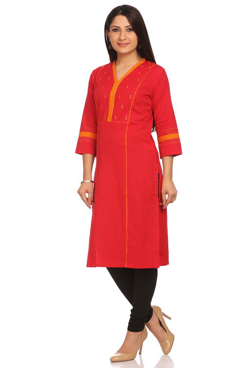 Red Cotton Kalidar Kurta image number 2