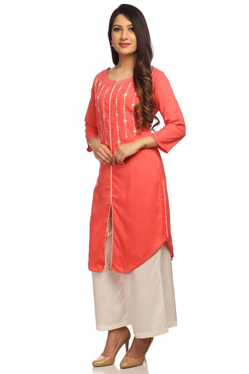 Light Pink Straight Viscose Rayon Kurta image number 3