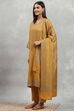 Yellow Polyester Yarndyed Straight Suit Set image number 3