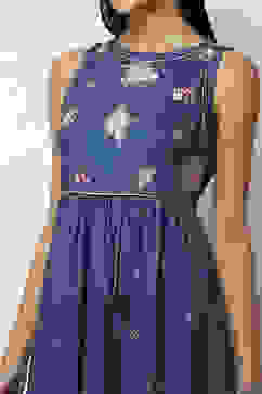 Indigo Blue Floral Anarkali Suit Set image number 1