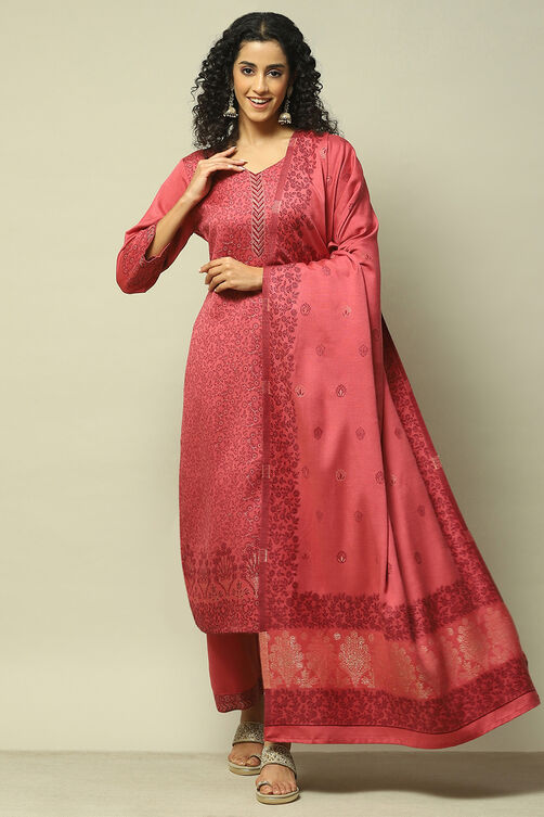 Maroon Poly Viscose Straight Yarndyed Kurta Palazzo Suit Set image number 0