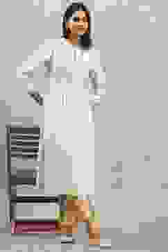 Beige Cotton Yarndyed Straight Kurta image number 0