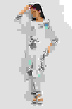 White and Blue Cotton Printed Regular Pants image number 0