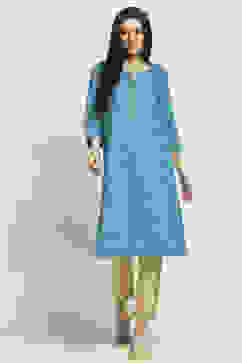 Aqua Viscose Blend Printed Straight Kurta image number 5