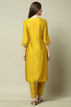 Yellow Organza Straight Suit Set image number 5