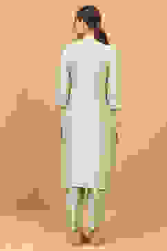 Green Viscose Blend Embroidered Straight Suit Set image number 4