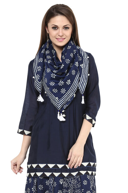 Indigo Poly Chanderi Scarf image number 0
