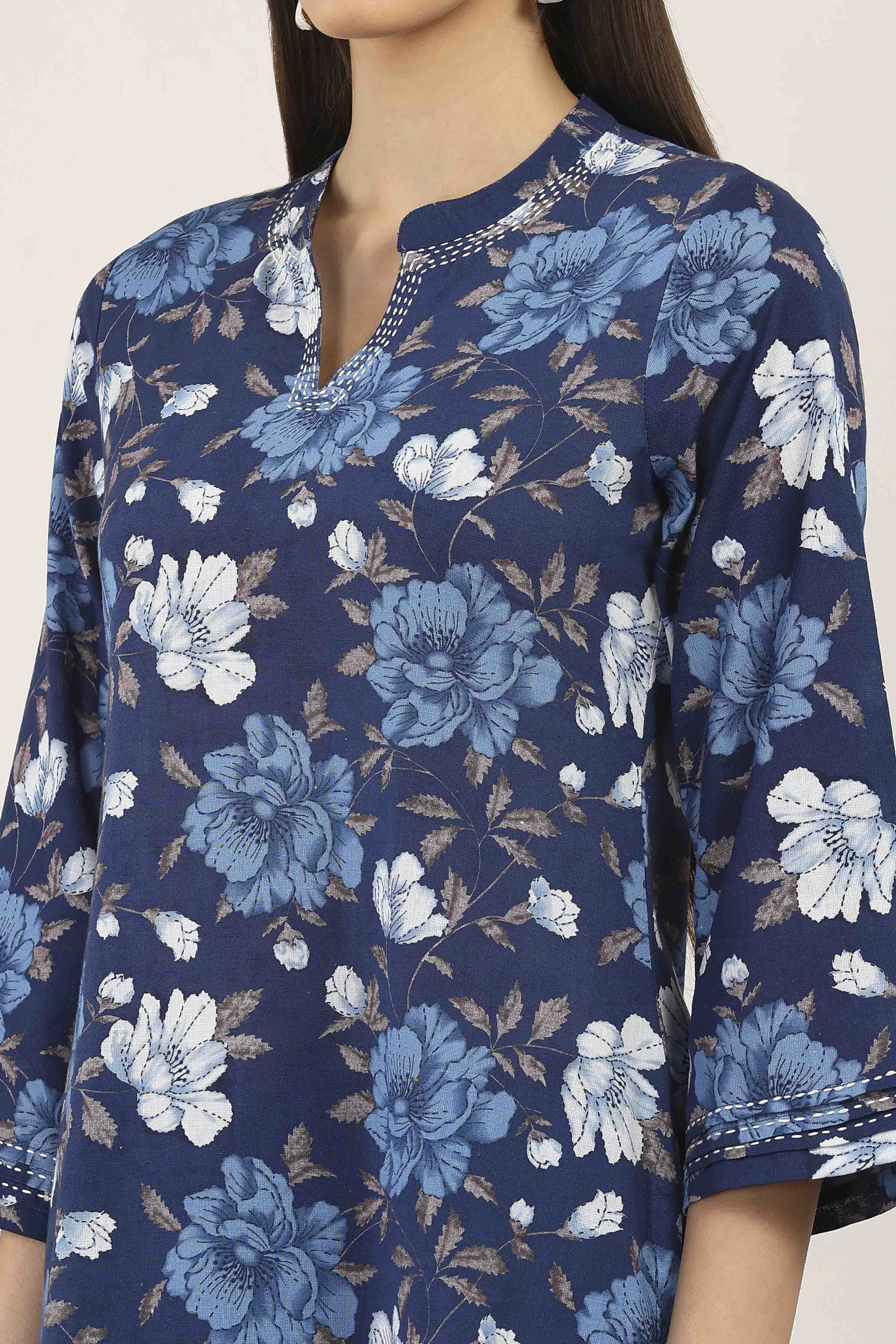 Blue Cotton Kurta Pants Set image number 1