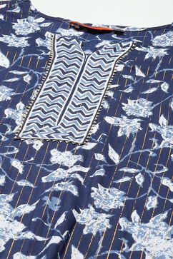Indigo Blue Cotton Straight Printed Kurta Palazzo Suit Set image number 1