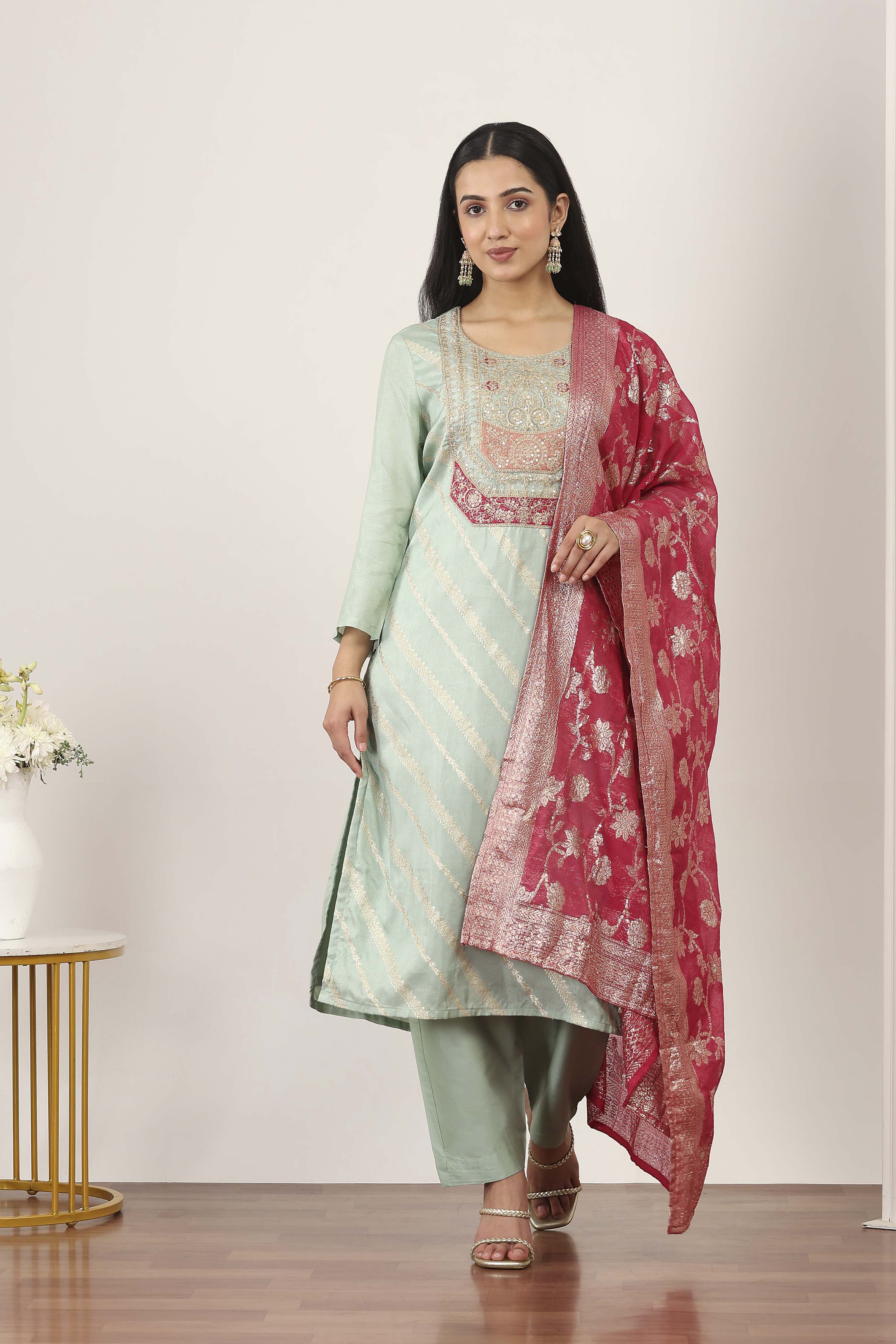 Green Viscose Straight Suit Sets image number 6