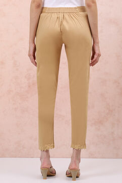 Beige Poly Cotton Slim Pants image number 4