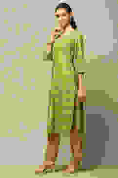 Lime Green Printed Straight Kurta image number 2