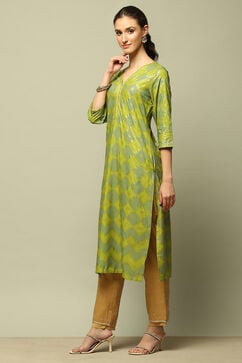 Green Rayon Printed Straight Kurta image number 2