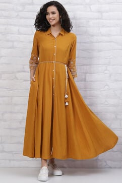 Mustard LIVA Anarkali Dress image number 0