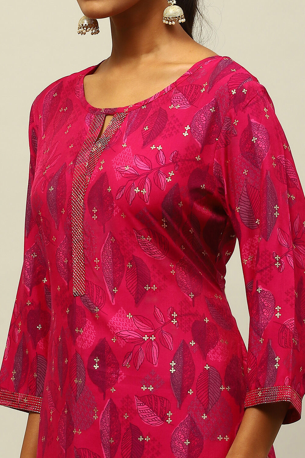 Magenta Printed Straight Suit Set image number 1