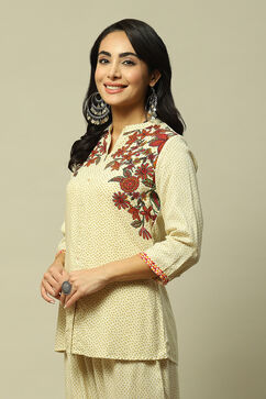 Ecru LIVA Straight Printed Top image number 2