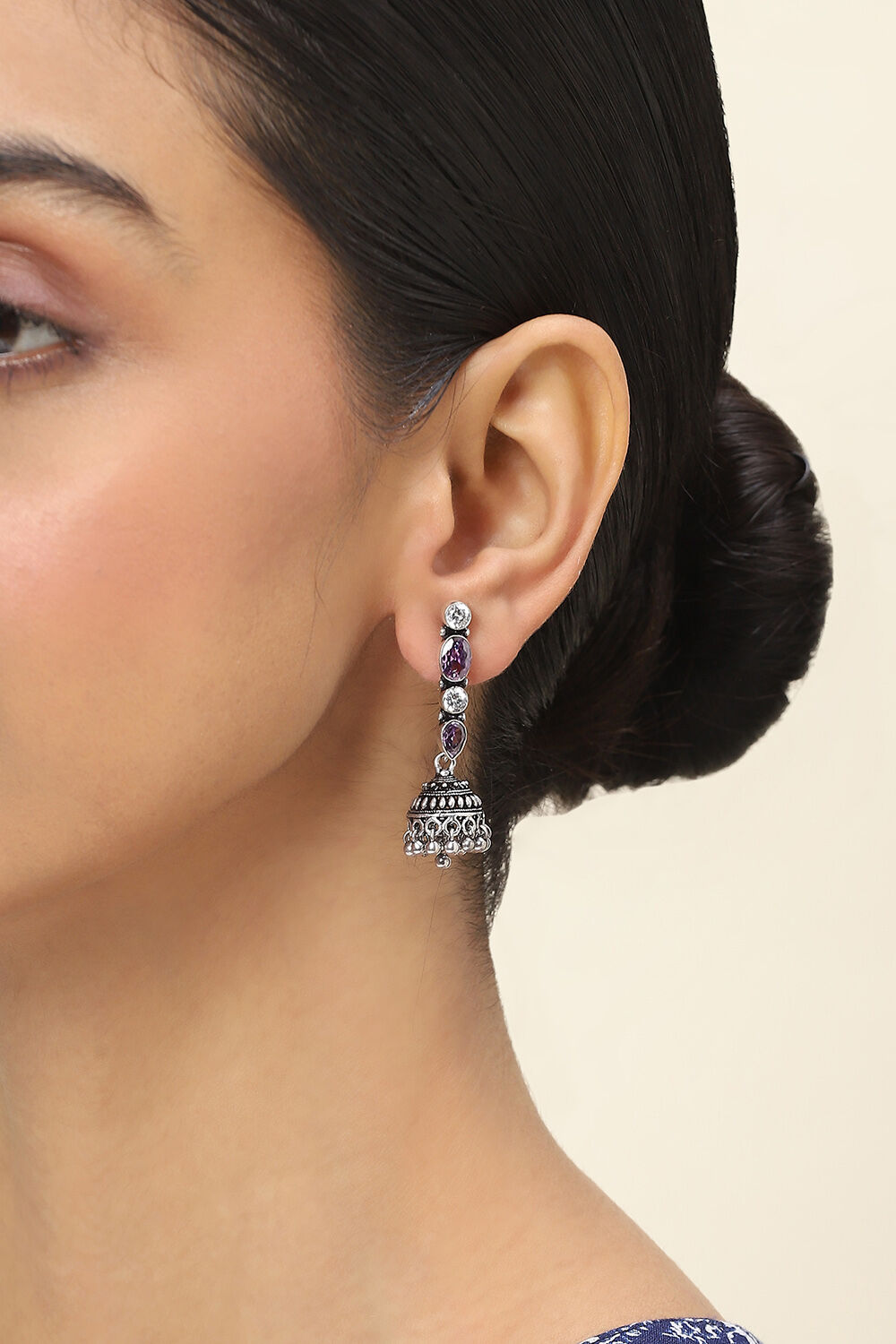 Purple-White Alloy Jhumkas image number 1