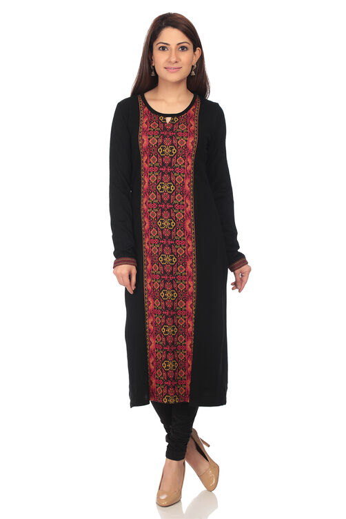 Black Straight Poly Cotton Kurta image number 0