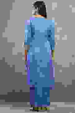 Blue Viscose Straight Kurta Pants Set image number 4