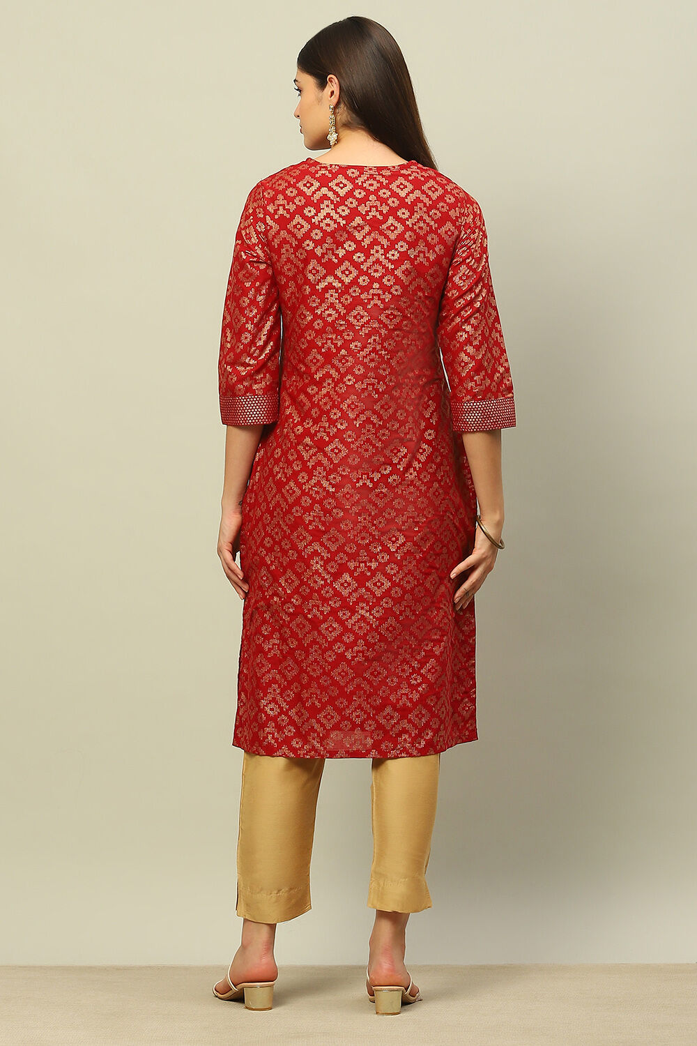 Maroon Cotton Printed Straight Kurta image number 3