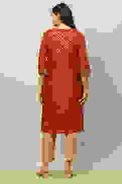 Maroon Cotton Printed Straight Kurta image number 3