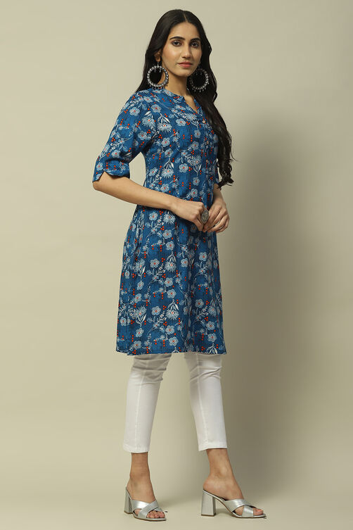 Navy Rayon Staight Kurta image number 4