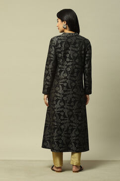 Black Cotton Blend Straight Printed Dress image number 3