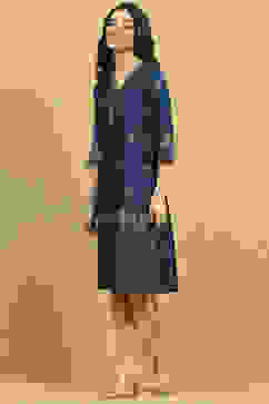 Blue Art Silk Printed Straight Kurta image number 2