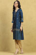 Blue Art Silk Printed Straight Kurta image number 2