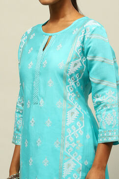 Blue Viscose Blend Printed Straight Kurta image number 1