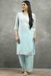 Sky Blue Polyester Straight Kurta Pants Set image number 0