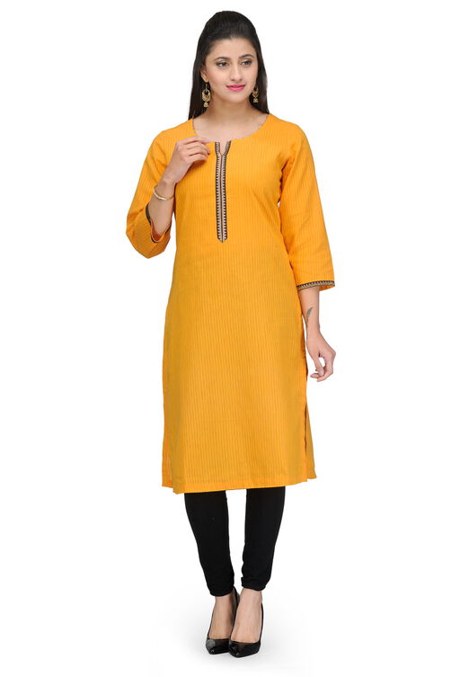 Yellow Cotton Straight Kurta image number 0