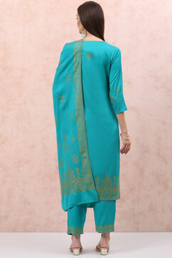Turquoise Art Silk Straight Suit Set image number 4