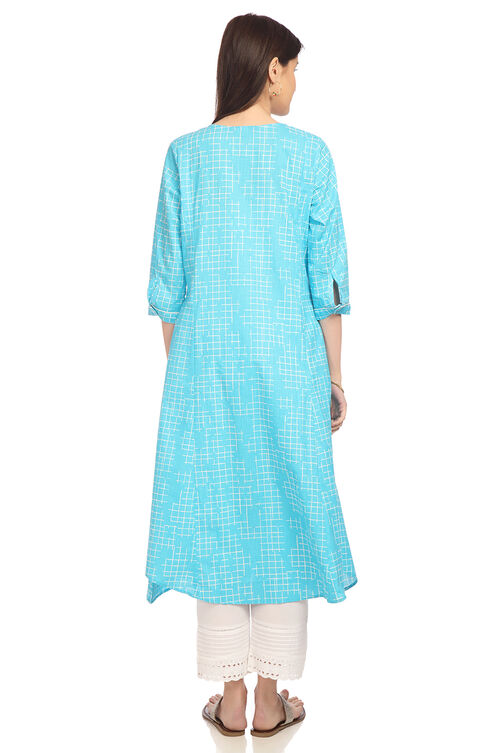 Blue Kalidar Cotton Kurta image number 4
