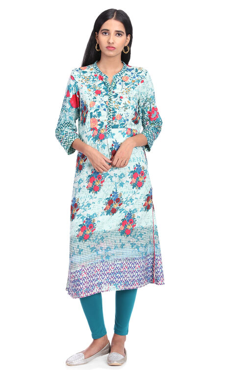 Lime Green Straight Viscose Rayon Kurta image number 0