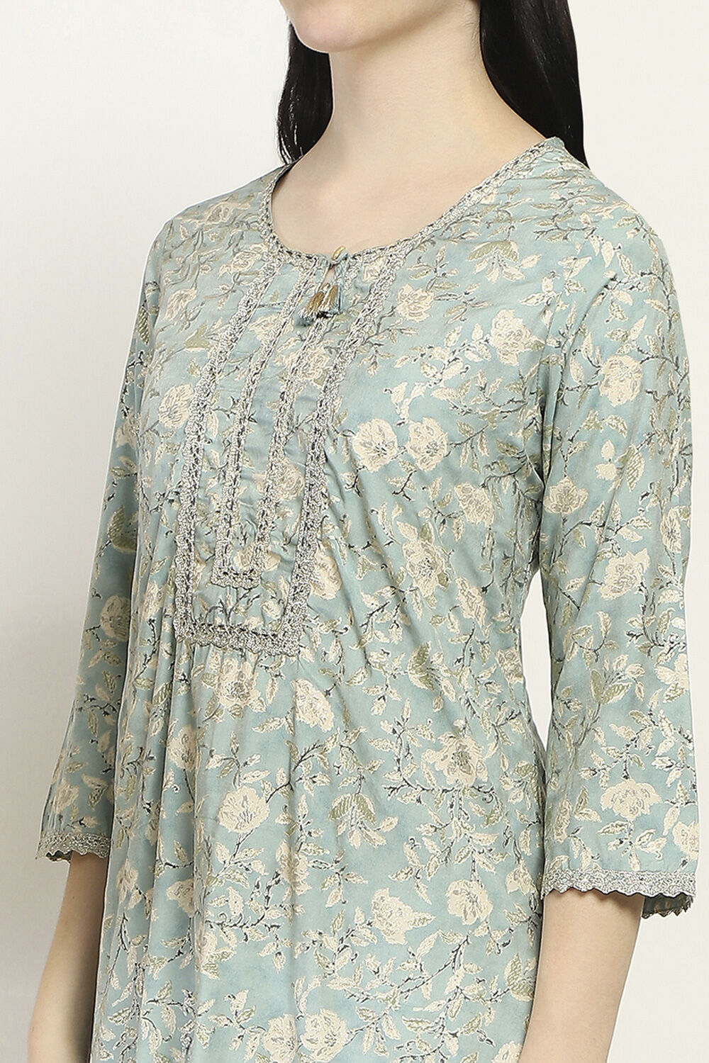 Ice Blue Printed Straight Suit Set image number 1