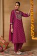 Maroon Viscose Blend Straight Printed Suit Set image number 6