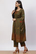 Olive Green Acrylic Straight Suit Set image number 2