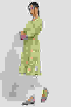 Yellow Cotton Printed Straight Kurta image number 2