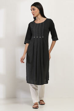 Black Cotton Straight Kurta image number 2