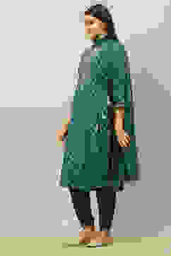 Teal Blue Viscose Muslin A-Line Printed Kurta Salwar Pants Suit Set image number 3