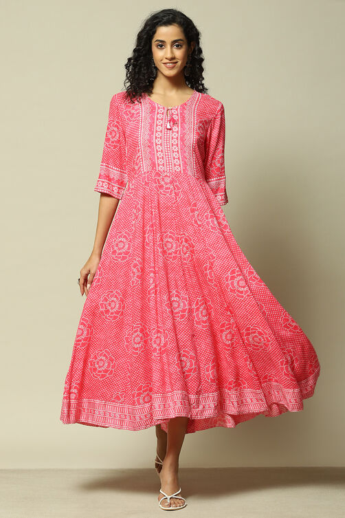 Pink Viscose Straight Printed Kurta image number 5